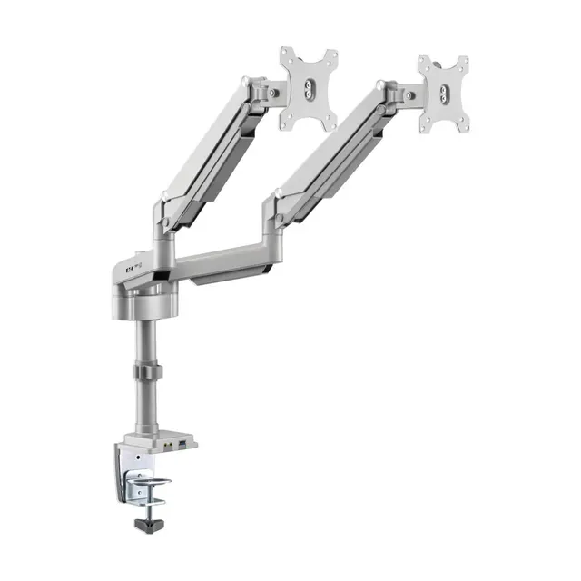 Dual-Display Flex-Arm Mount for 13" to 34" Monitors - Clamp or Grommet, USB, Audio Ports