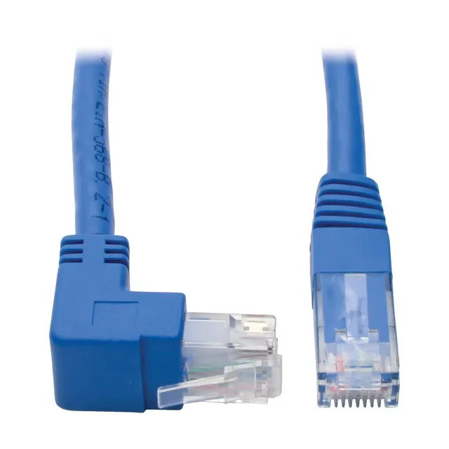 Up-Angle Cat6 Gigabit Molded UTP Ethernet Cable (RJ45 Right-Angle Up M to RJ45 M), Blue, 1 ft. (0.31 m)