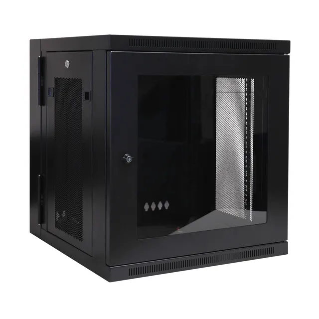 SmartRack 12U Low-Profile Switch-Depth Wall-Mount Small Rack Enclosure, Clear Acrylic Window, Hinged Back