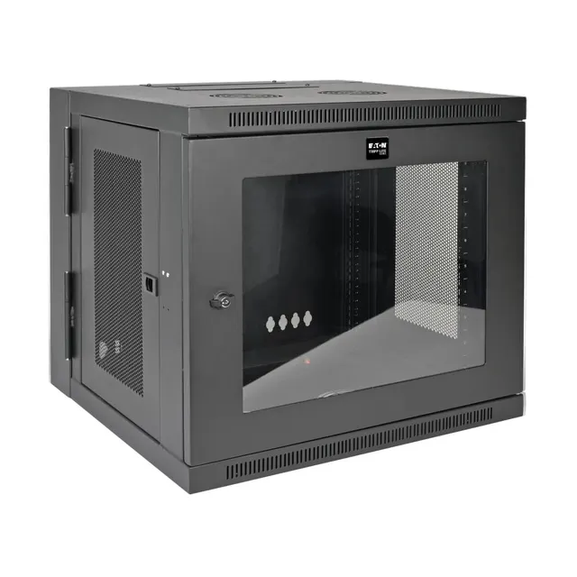 SmartRack 10U Low-Profile Switch-Depth Wall-Mount Small Rack Enclosure, Clear Acrylic Window, Hinged Back