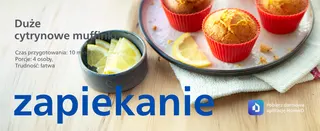 Duże
cytrynowe muffinki
Czas przygotowania: 10 minut,
Porcje: 4 osoby,
Trudność: łatwa
zapiekanie