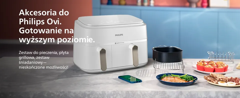 Akcesoria do
Philips Ovi.
Gotowanie na
wyższym poziomie.
Zestaw do pieczenia, płyta grillowa, zestaw śniadaniowy—nieskończone możliwości!